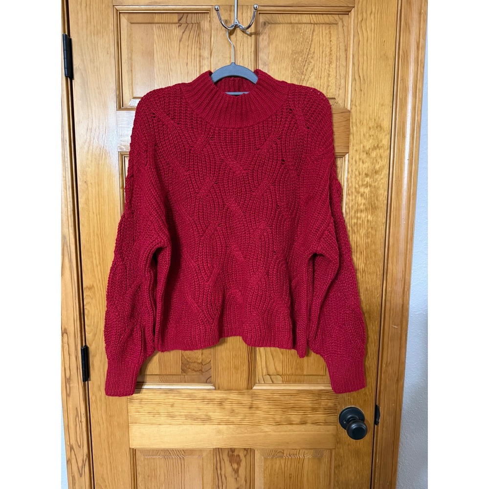 American Eagle Outfitters Red Cable Knit Mock Neck Sweater Women's Size L